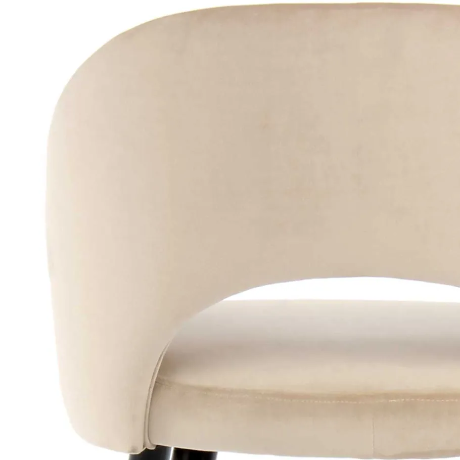 Wohnen Samt Polsterstuhl mit Armlehnen in Creme - Custon (2er Set)