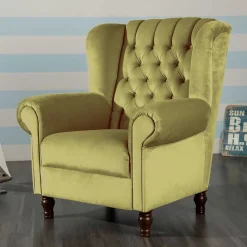 New Wohnen Samtvelours Ohrensessel im Chesterfield Look - Erulina