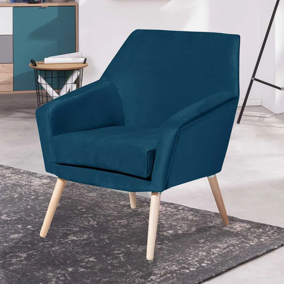 Wohnen Samtvelours-Sessel in Petrol Blau - Bakra