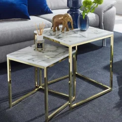 Outlet Wohnen 2-Satz Couchtisch in Marmor Optik - Vilanda (zweiteilig)