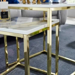 Outlet Wohnen 2-Satz Couchtisch in Marmor Optik - Vilanda (zweiteilig)