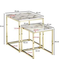 Outlet Wohnen 2-Satz Couchtisch in Marmor Optik - Vilanda (zweiteilig)