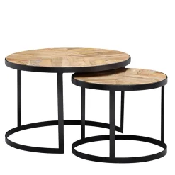 New Wohnen 2-Satz Couchtisch mit Holzplatte Rund - Bernesa (zweiteilig)