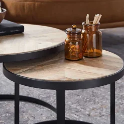 New Wohnen 2-Satz Couchtisch mit Holzplatte Rund - Bernesa (zweiteilig)