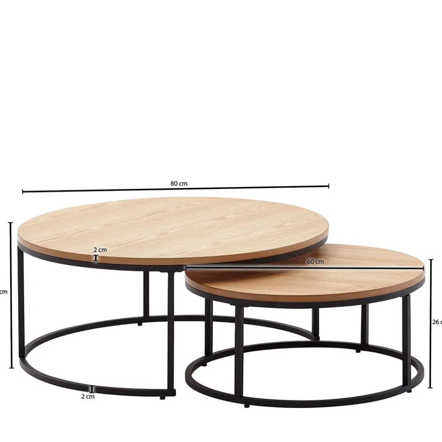 Clearance Wohnen 2-Satz-Couchtisch in Eiche Furnier - Bucket (zweiteilig)