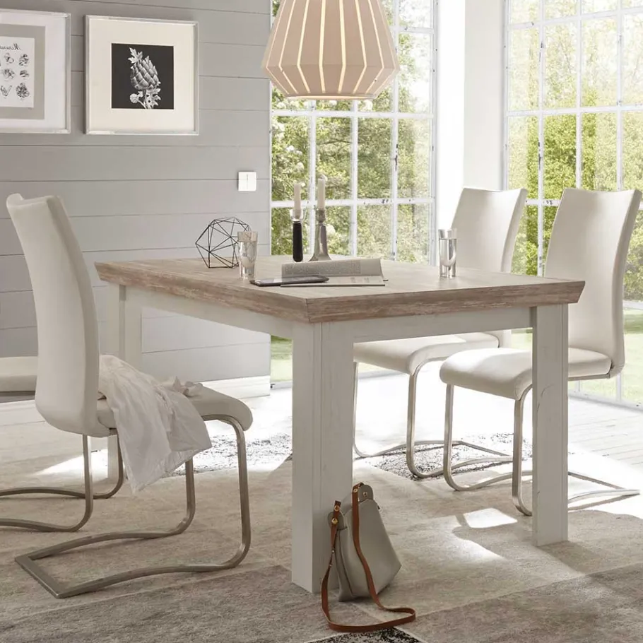 Clearance Wohnen Scandi Chic Esstisch in Weiß & Pinie Shabby Nedita 160x90 cm