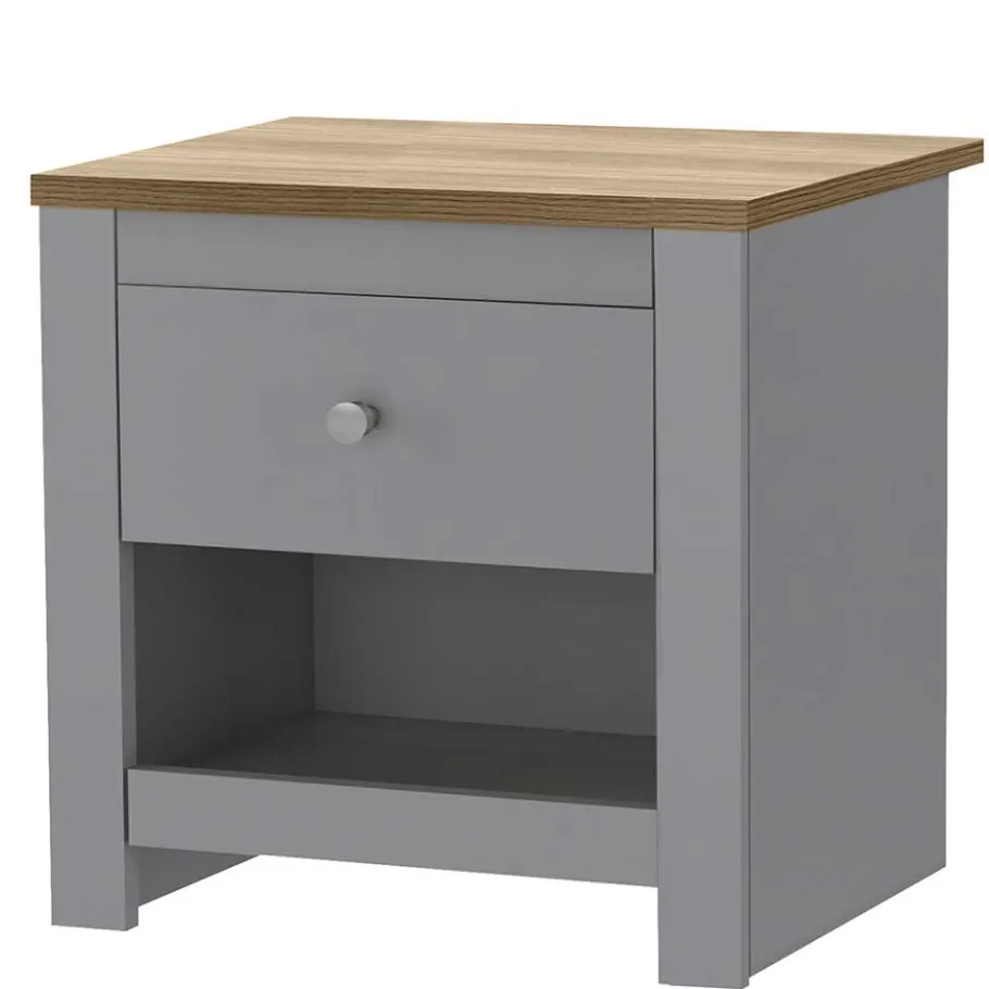 Discount Wohnen Scandi Chic Nachtkommode in Grau mit Eiche - Donia
