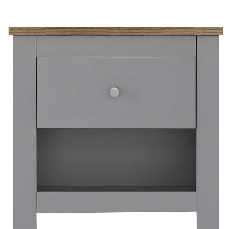 Discount Wohnen Scandi Chic Nachtkommode in Grau mit Eiche - Donia