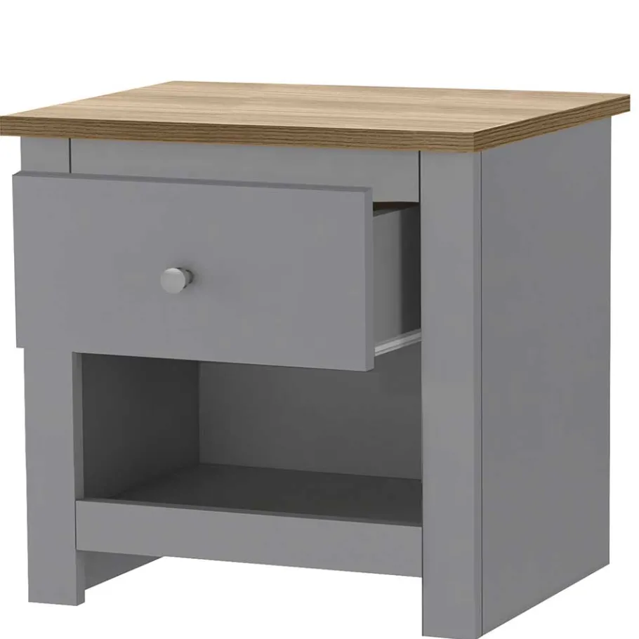 Discount Wohnen Scandi Chic Nachtkommode in Grau mit Eiche - Donia