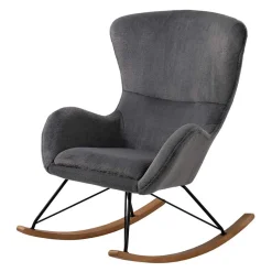 Discount Wohnen Scandi Chic Schaukelstuhl in Dunkelgrau Plüsch - Sotrigo