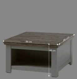 Discount Wohnen Scandi Chic Truhentisch in 86x86 cm Nedita Weiß & Pinie Shabby