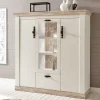 Hot Wohnen Scandi Landhaus Highboard in Weiß Pinie Shabby Nedita 140 cm breit