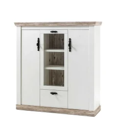 Hot Wohnen Scandi Landhaus Highboard in Weiß Pinie Shabby Nedita 140 cm breit