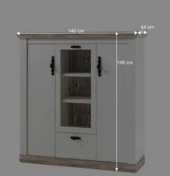 Hot Wohnen Scandi Landhaus Highboard in Weiß Pinie Shabby Nedita 140 cm breit
