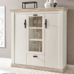 Hot Wohnen Scandi Landhaus Highboard in Weiß Pinie Shabby Nedita 140 cm breit