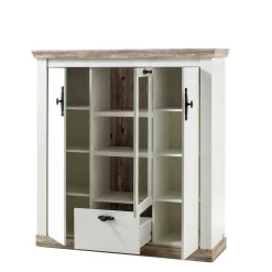 Hot Wohnen Scandi Landhaus Highboard in Weiß Pinie Shabby Nedita 140 cm breit