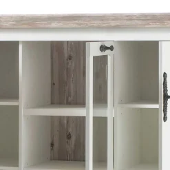Hot Wohnen Scandi Landhaus Highboard in Weiß Pinie Shabby Nedita 140 cm breit