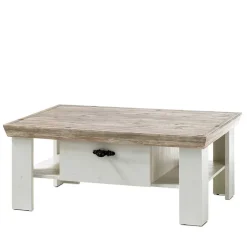 Online Wohnen Scandi Landhaus Sofatisch mit 2 Schubladen Nedita in Weiß & Pinie Shabby