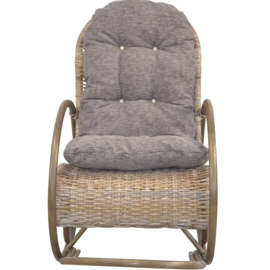 Best Wohnen Schaukelstuhl aus graubraunem Rattan Geflecht - Tulima
