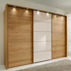 Clearance Wohnen Schiebetüren-Kleiderschrank in Beige Glas - Nikoba