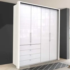 Discount Wohnen Schlafraum Kleiderschrank in Weiß Glas Front - Dolienca
