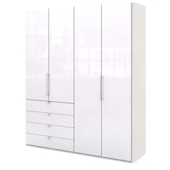 Discount Wohnen Schlafraum Kleiderschrank in Weiß Glas Front - Dolienca