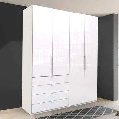 Discount Wohnen Schlafraum Kleiderschrank in Weiß Glas Front - Dolienca