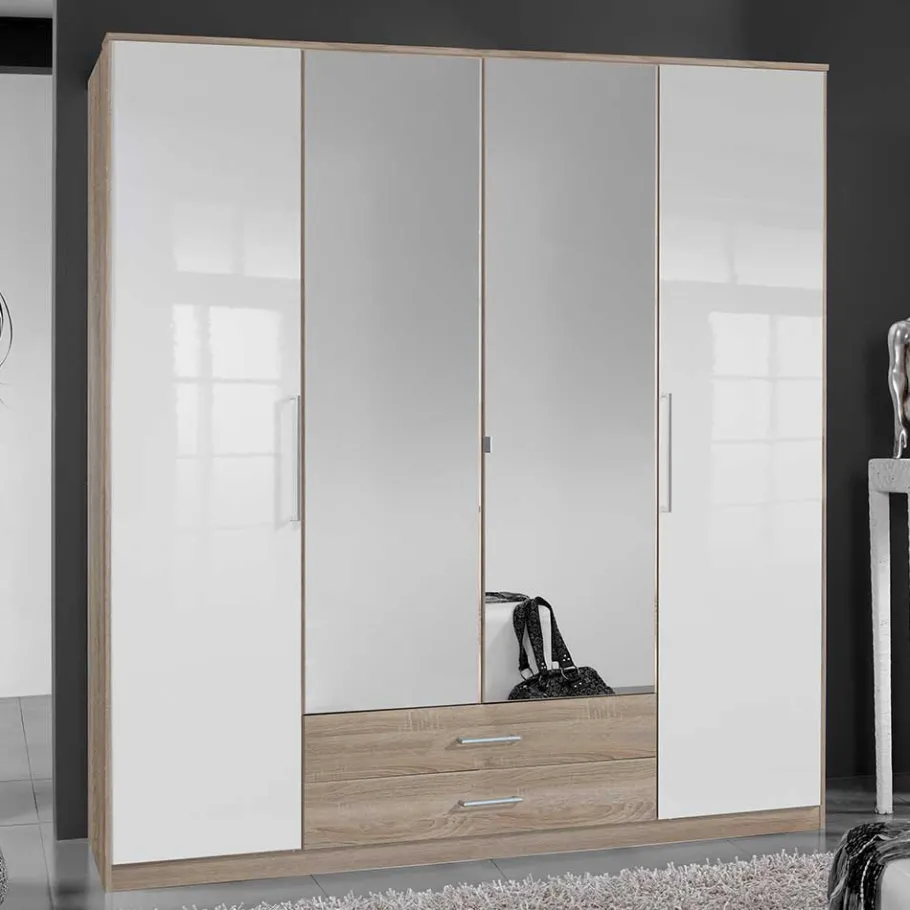 Clearance Wohnen Schlafzimmer-Kleiderschrank in Weiß HG & Eiche sägerau - Grands