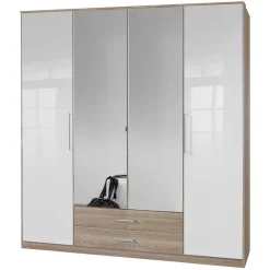 Clearance Wohnen Schlafzimmer-Kleiderschrank in Weiß HG & Eiche sägerau - Grands