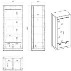 Outlet Wohnen Schlafzimmermöbel Set mit 90x200 Bett - Tramos (vierteilig)