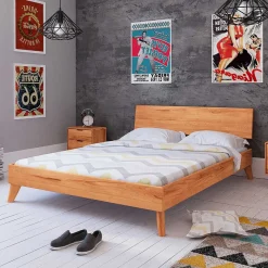 Outlet Wohnen Schlichtes Holz Bett in Überlänge 220cm - Junola