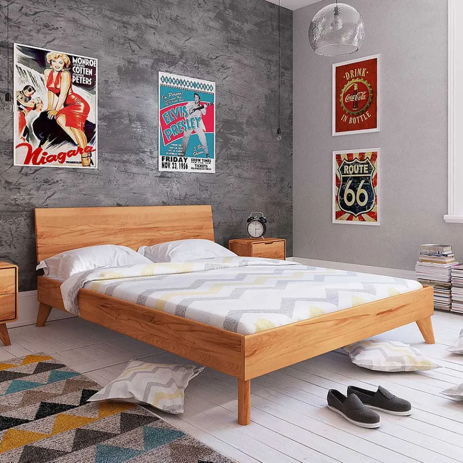 Outlet Wohnen Schlichtes Holz Bett in Überlänge 220cm - Junola