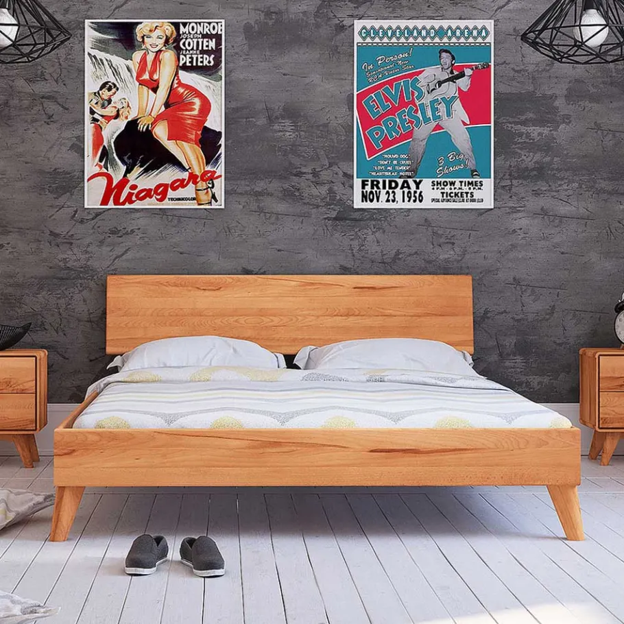 Outlet Wohnen Schlichtes Holz Bett in Überlänge 220cm - Junola