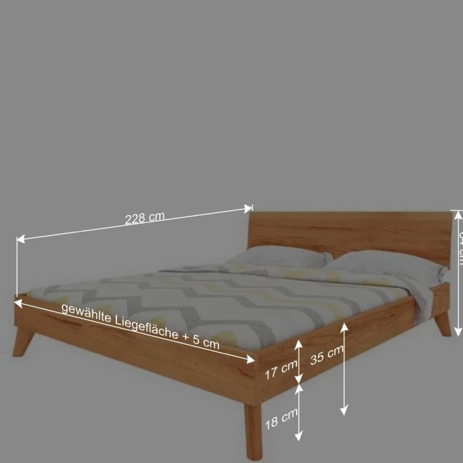 Outlet Wohnen Schlichtes Holz Bett in Überlänge 220cm - Junola