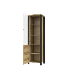 Best Wohnen Schmale Schrank Vitrine in Eiche NB & Schwarz - Kanellas