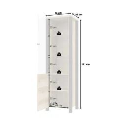 Best Wohnen Schmale Schrank Vitrine in Eiche NB & Schwarz - Kanellas