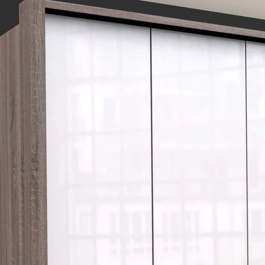 Best Wohnen Schrank in Weiß Glas & Eiche Dunkel - Empresian