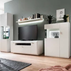Wohnen Schrankwand Wohnzimmer in Weiß - Hazime (vierteilig)