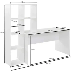 Discount Wohnen Schreibtisch mit Regal 6 Fächer in Weiß - Intora