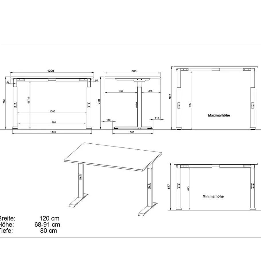 Discount Wohnen Schreibtisch zum Sitzen und Stehen mit T Gestell - Stellario