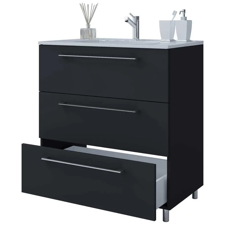 New Wohnen Schwarze Badezimmermöbel mit Weiß - Gloriella (dreiteilig)