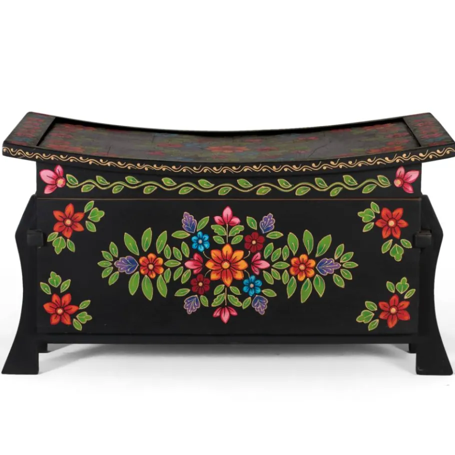 Hot Wohnen Schwarze Truhe mit bunter Blumen Malerei - Sacrala