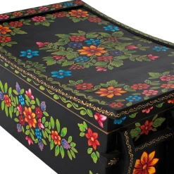 Hot Wohnen Schwarze Truhe mit bunter Blumen Malerei - Sacrala