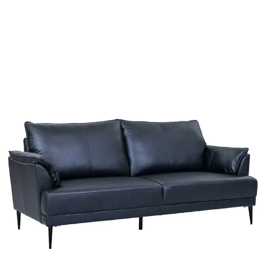 Best Wohnen Schwarze Wohnzimmercouch aus Leder in Vintage Optik - Lagon