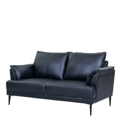 Best Wohnen Schwarze Wohnzimmercouch aus Leder in Vintage Optik - Lagon