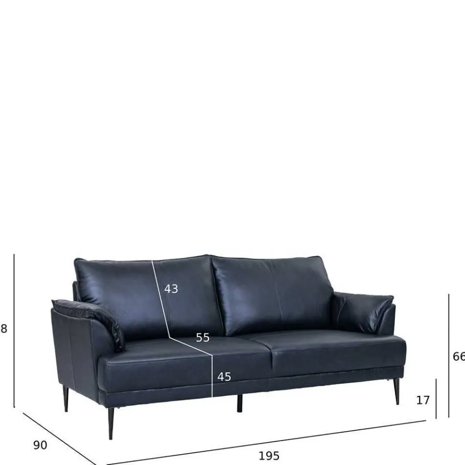 Best Wohnen Schwarze Wohnzimmercouch aus Leder in Vintage Optik - Lagon
