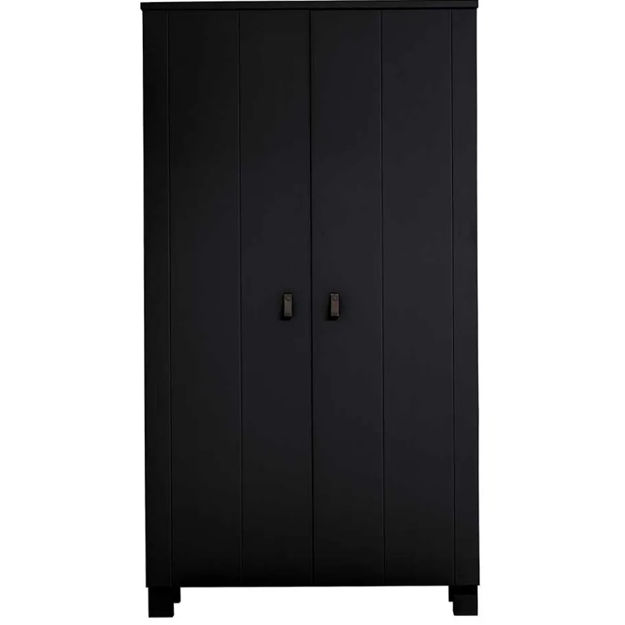Discount Wohnen Schwarzer Kleiderschrank aus Massivholz - Florida