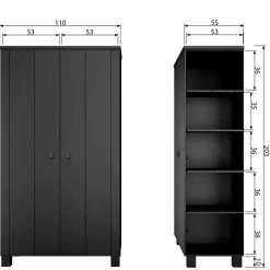 Discount Wohnen Schwarzer Kleiderschrank aus Massivholz - Florida