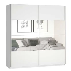 New Wohnen Schwebetürenschrank in Weiß mit Spiegel - Juleste