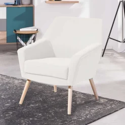 Hot Wohnen Sessel in Creme Velours-Stoff - Emia
